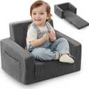Toddle & Kids Chair,2-in-1 Soft Toddler Couches that Fold Out,Toddler Chairs Comfy 1-3 Years Old,Convertible Sofa to Lounge,Grey, 21.8 inches x 16.1 inches x 16 inches