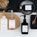 Emerson Essentials Soap Dispenser, Dish Soap Dispenser, Soap Dispenser Bathroom Set, Hand Soap Dispenser, Kitchen Soap Dispenser Set, Glass Soap Dispenser with Pump and Labels | 16 Oz 2-Pack (Amber | Black)