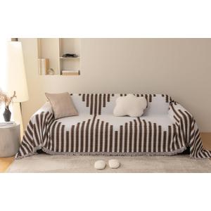 SmoBe Sofa Covers Washable, Chenille Sofa Covers for 3 Cushion Couch, Reversible Non Slip Futon Cover L Shape Sofa Cover, Pet Couch Cover with Tassel, Sofa Slipcovers 71" X 118" - Brown