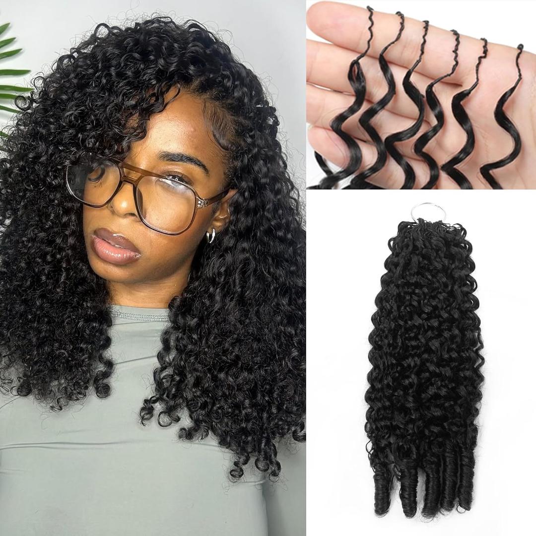 Burmese Curly Human Crochet Hair for Black Women Feather Crochet Human Hair Bundles Pre Looped Reusable Invisible 100% Virgin Human Hair Crochet Extensions 14 Inch 60g Natural Black