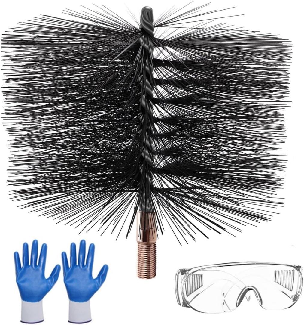 6 Inch Chimney Cleaning Brush Kit with Standard 1/4" NPT End Fitting, Pletpet Chimney Cleaning Sweep for Drill Kit with Goggles and Gloves for Cleaning Chimney Hearth Fireplace