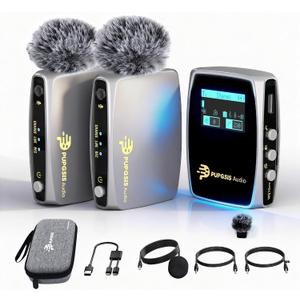 Wireless Lavalier Microphones for phones Cameras, Mini Mic Lapel Wireless Microphone with 20H Battery Life, 64GB TFcard Slot, DSP Noise Cancelling for Record Interview, Vlogs, YouTube, Tiktok (WE10)