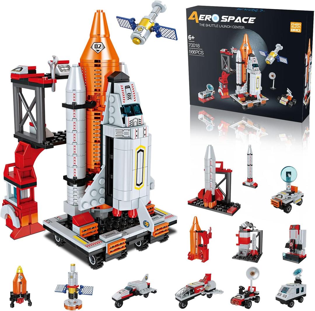 Space Exploration Shuttle Toys for 6 7 8 9 10 11 12 Year Old Boys 12-in-1 STEM Aerospace Building Kit Toy with Heavy Transport Rocket and Launcher Best Gifts for 6-12 Year Old Boys (566 PCS)