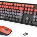 Wireless Keyboard and Mouse Combo, 104 Round Keys Cute Colorful Keyboard and Mouse with Retro Typewriter for PC Mac Laptop Tablet Computer Windows, Black/Red