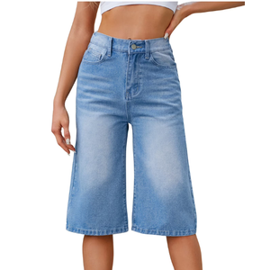 XuJwPNcy Wide Leg Jeans for Women Middle Waisted Stretchy Denim Capri Pants Trendy Cropped Jeans with Pocket, Size 4