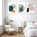 ouiytws Abstract Wall Art Set of 3 Mid Century Modern Geometric Canvas Prints, Minimalist Teal Orange Beige Artwork for Living Room, Bedroom, Office, Bathroom Wall DcorFrame 16x24in