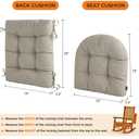 Magpie Fabrics Outdoor Rocking Chair Cushion Set, Tufted Pad for Rocking Chairs with Ties, Seat 19" x 18"/Back 28" x 19", Taupe