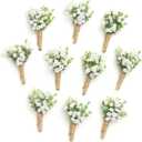 Ling's Moment Boutonniere for Men, 10pcs Groomsmen Guest Boutonniere with Built-in Pins, Artificial Flowers for Wedding Dcor/Prom/Homecoming,etc.Baby Breath White