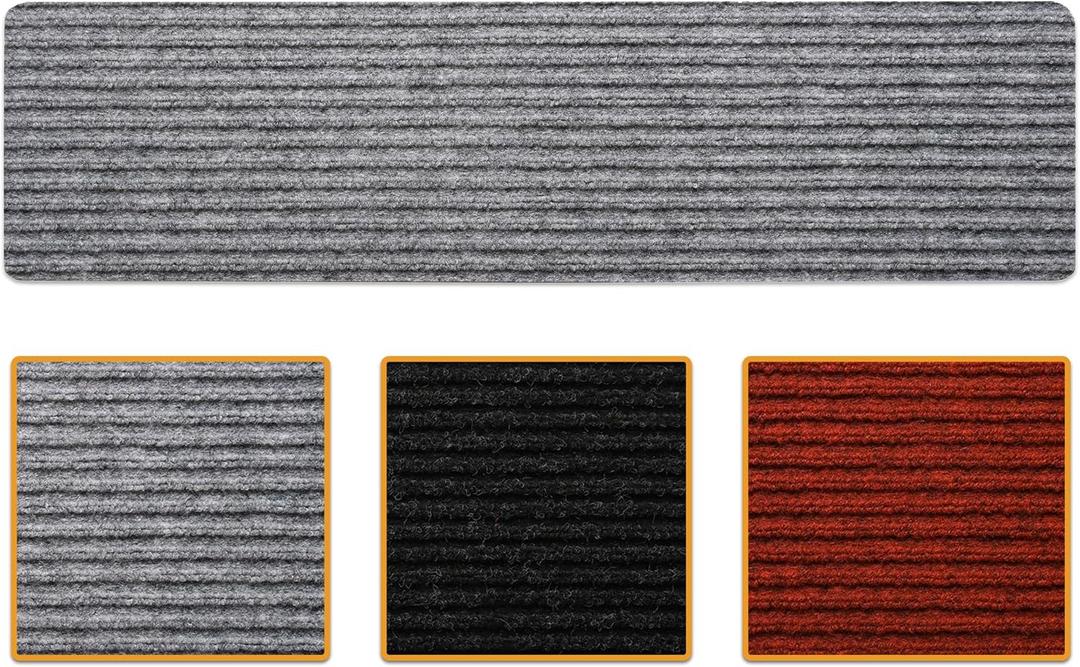 Ottomanson Non Slip Stair Treads Indoor – Peel and Stick Carpet Stair Treads for Wooden Stairs, Self Adhesive Anti Slip Stair Pads for Kids & Pets – 7.9" x 29.9", 14 Pack – Gray
