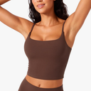 CRZ YOGA Butterlift Womens Scoop Neck Longline Sports Bra - U Back Adjustable Straps Workout Crop Tank Top with Built in Pads S, Brown