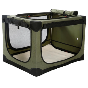 36 Inch Collapsible Travel Dog Crate for Medium Large Dogs, Portable Dog Crate 4-Door Foldable Soft Kennel with Chew-Proof Mesh Windows for Indoor & Outdoor Travel,with Storage Bag, Army Green