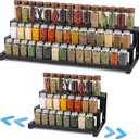 Expandable Spice Rack Organizer for Cabinet, Metal Spice Organizer Adjustable Length, Seasoning & Pantry Organization Shelf 3-Tier, Non-Skid Step Shelf for Kitchen Cabinet, Pantry or Countertop