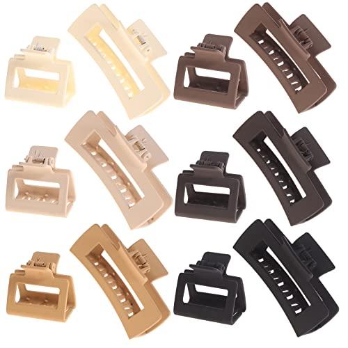 Alemaky 9 Pack Square Claw Clips, Big and Small Neutral Rectangle Hair Claw Clips, Non-slip Matte Large Hair Clips for Women,Strong Hold jaw clip for Thick Thin Hair (Neutral)
