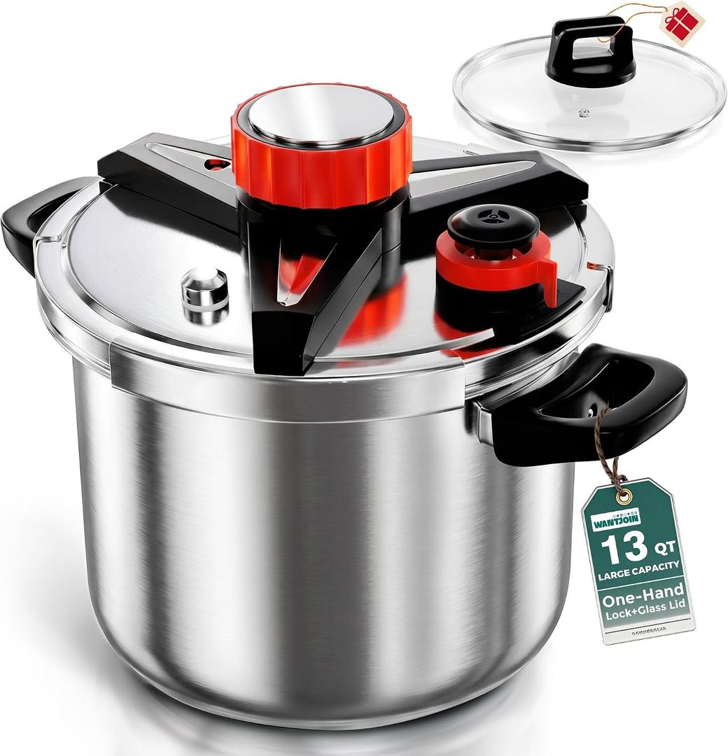 WantJoin 13QT Pressure Cooker - 3-In-1 Stainless Steel Pressure Canner Compatible with Gas & Induction Cooker, Protective Devices, Canner Rack Included, Adjustable 3 Pressure for Family Kitchen