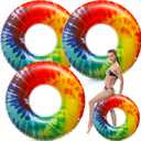 Simgoing Jumbo Inflatable Pool Floats Rings, Tie Dye Tube Float 47.24 Inch Large Colorful Adult Floaties Rainbow Swimming Ring Water Floaty Toy for Adult Summer Pool Beach Party Supplies