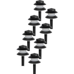 GreenLighting Paradise Low Voltage Landscape Pathway Lights - 2 Tier Outdoor Garden Lights - Easy, Simple Installation - Walkway, Lawn, Landscape Lighting (Black, 8 Pack)