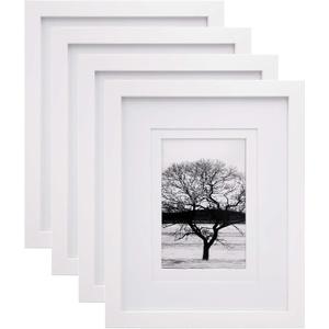 Egofine 8x10 Picture Frames Set of 4, Made of Solid Wood Covered by Plexiglass 4x6 and 5x7 with Mat or 8x10 without Mat, for Table Top Display and Wall Mounting Photo Frame White