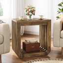 Tribesigns Side Table, Farmhouse Narrow End Table with Slatted Open Frame, Wooden Rustic Accent Sofa Side Table, Small Nightstand for Living Room Bedroom Small Spaces, Brown