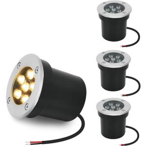 In-ground Lights Landscape Light 4 Pack 6w 12v Low Voltage LED Well Light Waterproof IP67 Pathway Lights Outdoor spotlights Trees Flags for Garden,Yard,Tree (Warm White)