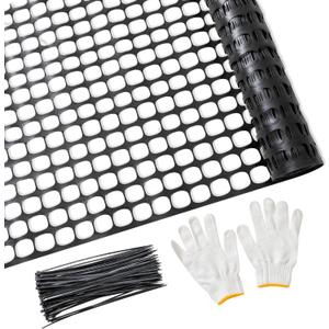 PotatoLife Plastic Mesh Fence Safety Fence, 4'x100' Roll with 100 Zip Ties, Resuable Temporary Netting for Garden Fencing, Construction, Snow Fencing, Animal Barrier, Poultry, Deer, Patio, Black