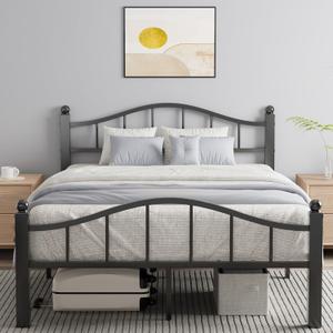 Full Size Bed Frames with Headboard, Noise-Free Design & Underbed Storage Heavy Duty Metal Bed Frames No Box Spring Needed/Tool-Free Assembly