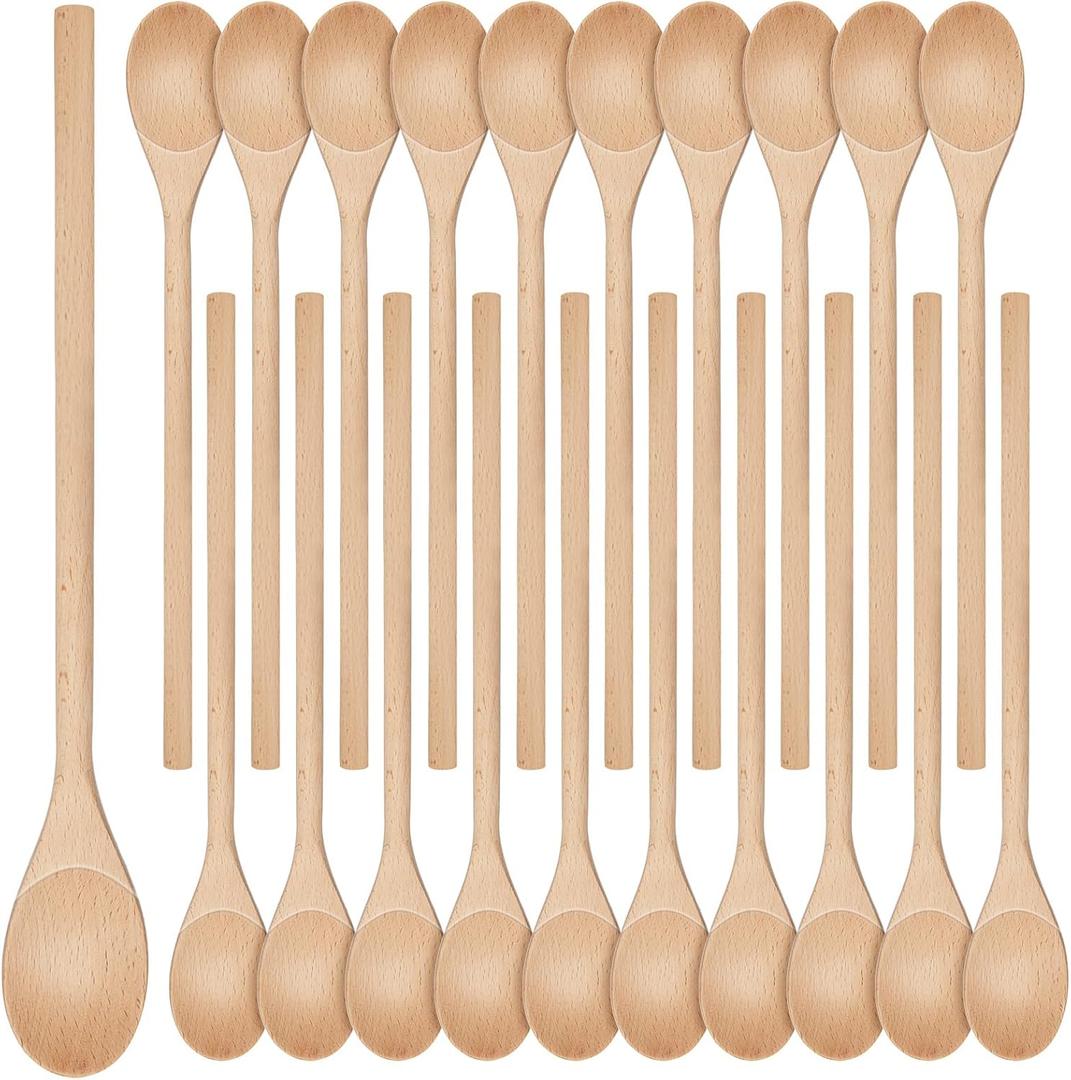 40 Pieces Wooden Spoons for Cooking Bulk 12 Inch Long Handle Cooking Mixing Oval Spoons Tasting Mixing Baking Serving Utensils, Wooden Decorative Spoon Gifts for Bridal DIY Carving Crafts, Drawing (Burlywood)