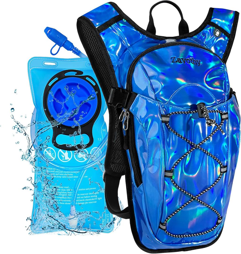 Reflective Hydration Backpack, Hydration Pack - Water Backpack with 2L/3L Hydration Bladder, Essential for Festivals - Rave Hydration Pack for Hiking, Running, Cycling, and Festivals (Dark Blue)