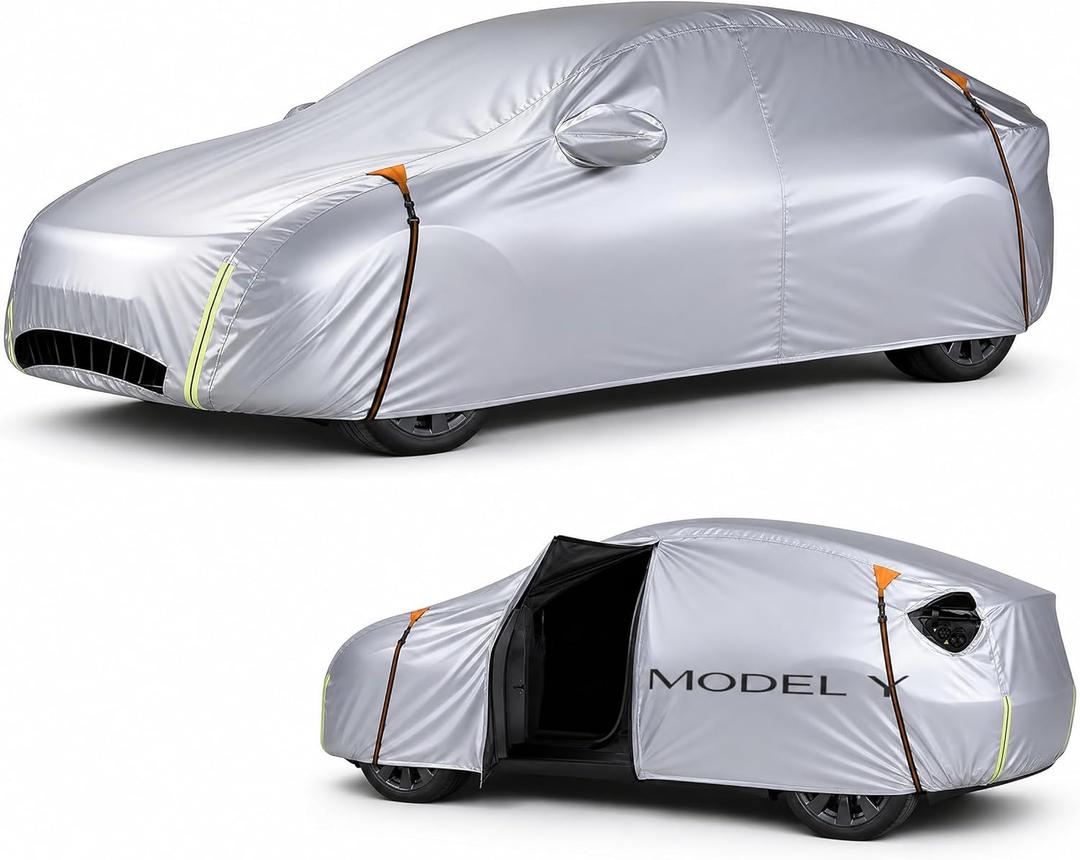 Wigoo Tesla Model Y Car Cover Accessories (20202026), Custom Fit All-Weather Outdoor, Waterproof UV Sun & Heat Protection, Ventilated Design, Windproof, Smooth Paint-Safe Lining, Charging Port Zipper