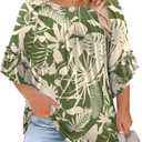 Micoson Womens Plus Size Tops 3/4 Ruffle Sleeve Shirts Crewneck Pleated Blouses Dressy Casual Fashion Tunic Top 3XL