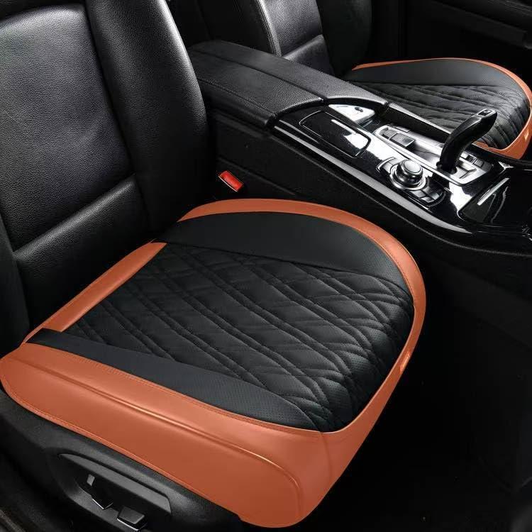 Luxury Faux Leather Car Seat Cover Front Bottom Protector, Seat Cushion Without Backrest, Anti-Slip and Wrap Around The Bottom, Fit Most Cars & Vehicles, 2 Piece, Brown & Black, 27.2*23.2*5.5in 