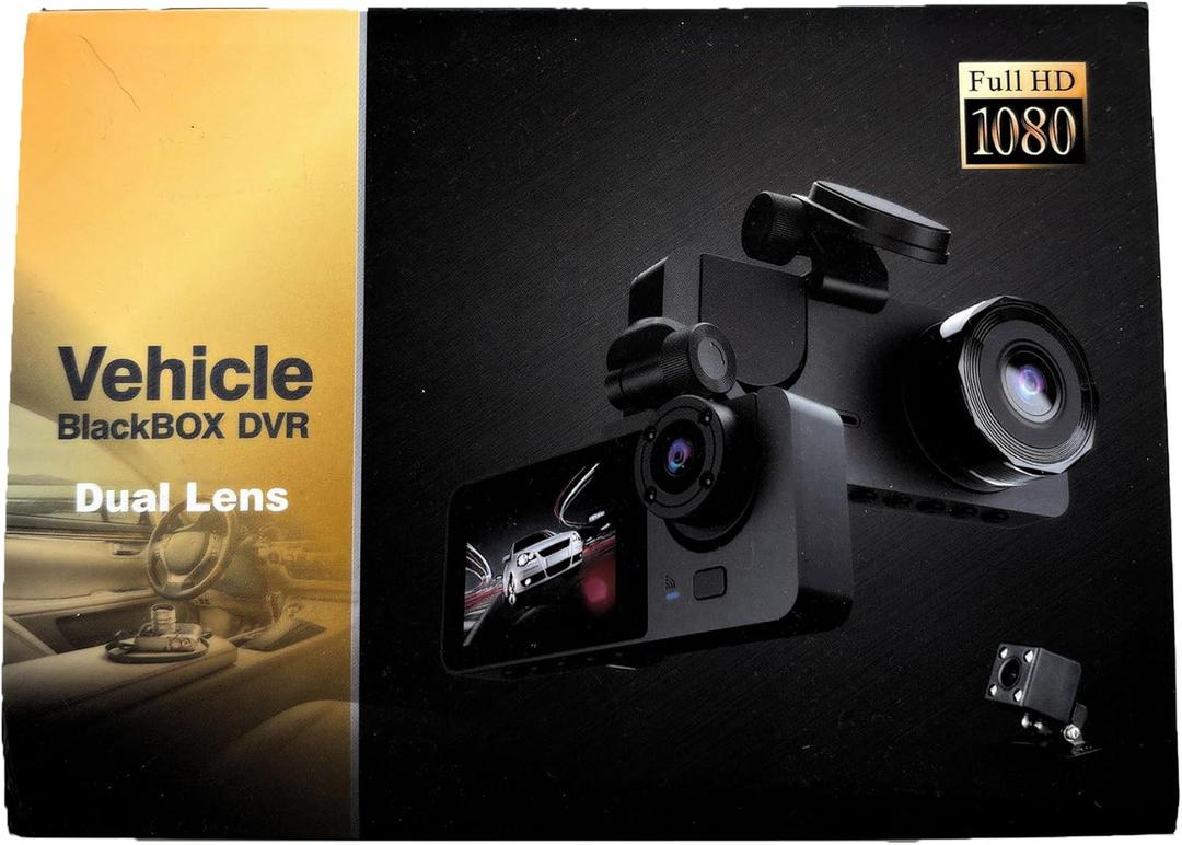3 Channel Dash Camera Front, Rear & Inside, 1080P Full HD Car DVR, Built-in Night Vision, G-Sensor Motion Detection, WDR, 24H Parking Mode, Loop Recording