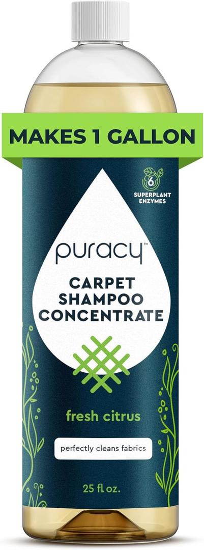 Puracy Professional Carpet Cleaner Machine Detergent, 4x Concentrated Upholstery Cleaner, Natural Carpet Shampoo, Pet Stain Remover & Deodorizer, Makes 20 Gallons of Cleaning Solution, 25 Ounce