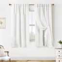 Lino Rosa White Sheer Semi Blackout Curtains 63 Inch Length for Nursery Girl,Room Darkening Bed Room Curtains 2 Panel Sets