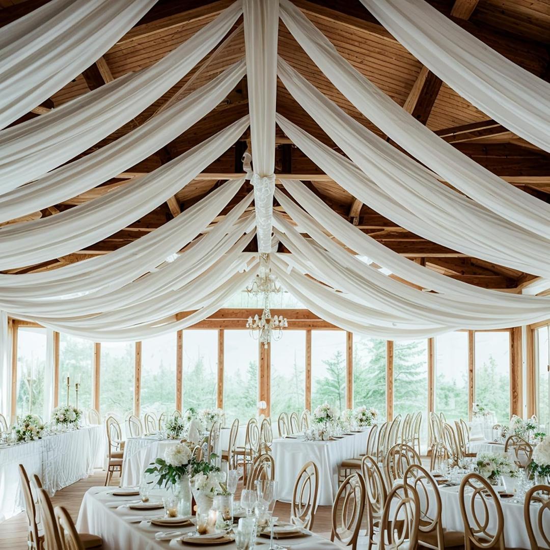 8 Panels 5ftx30ft Ivory Ceiling Drapes for Wedding Parties, 60"W x 360"L
