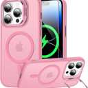 Goodon Magnetic for iPhone 13 Pro Max Case with Screen Protector, Built-in Metal Camera Kickstand,[Compatible with Magsafe] [Wireless Charging] Matte Protective Phone Cover for Women Girls - Pink
