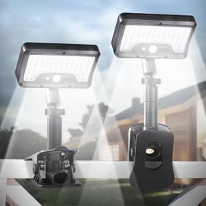 Clip On Solar Lights Outdoor with Motion Sensor, 360Rotatable & Vertically Adjustable Solar Fence Lights with 92 LEDs (600 LM, 6000 K),IP65 waterproof Security light for deck, Gutter, Camping(2 Pack)