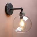 Yosoan Brass Boho Vanity Bathroom Wall Sconce, 1-Light Indoor Hardwired Wall Mounted Vintage Industrial Fixture Lights with Double Hole Round Glass Lamp for Mirror, Living Room, Hallway(Black)