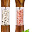 Acacia Wood Premium Acrylic Salt and Pepper Grinder Set 8 Inches Salt and Pepper Mill Set, Manual Mills- Wooden Shakers with Adjustable Ceramic Core 2 Pack for Kitchen Home Gift