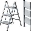 XinSunho 3 Step Ladder, Folding Step Stool with Anti-Slip Wide Pedal, Portable Sturdy Steel Ladder 3 Steps, 330lbs Safety Kitchen & Household Ladder (Gray)