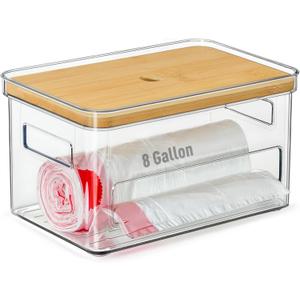 Hudgan Medium (8 Gallon) Trash Bag/Garbage Bag Dispenser with Bamboo Top Suitable for Kitchen Under Sink