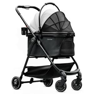 Pet Stroller for Small Dogs and Cats, One-Click Foldable Dog Stroller with Detachable Carrier & 3 Safety Tethers, Holds up to 33 lbs, Storage Basket & Cup Holder, Breathable Mesh, Black