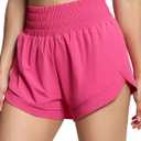 THE GYM PEOPLE Women's High Waisted Running Shorts Mesh Liner Gym Shorts | High waist, Quick dry, Zip pocket and hidden pockets, Mesh liner, for running, gym and daily wear (Pink, XL)