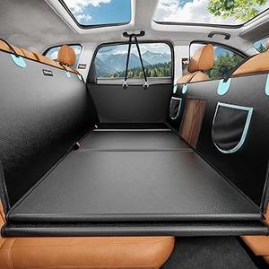 Tapizado Back Seat Extender for Dogs with PU Leather, Detachable Hard Bottom Car Seat Cover for Dog Holds 400lbs, Large Space Backseat Extender, Hammock for Car, SUV with Mesh Window