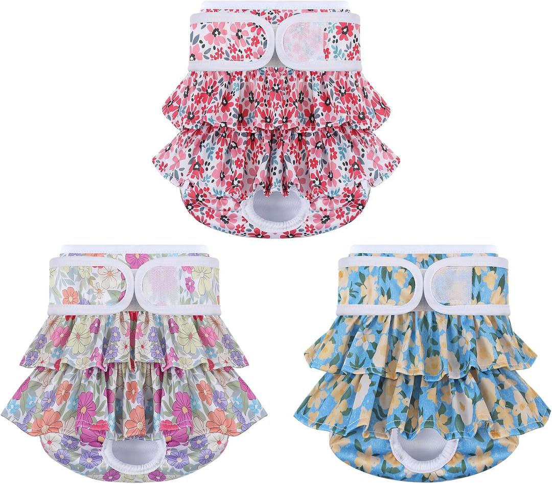 Reusable Dog Diapers Female 3 Pack Doggie Diapers for Period Heat Incontinence Puppy Training (Large, RedFlower)
