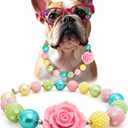 Hosiwei Princess Bubblegum Dog Collar Necklace, Chunky Beads (19mm) with Flower Charm Pet Collar | Adjustable Sparkling Pet Jewelry Accessory for Dogs, Daily Wear & Costume Parties (14-18 in)