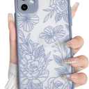 NITITOP Compatible with iPhone 11 Case Cute Aesthetic Floral Flower Vintage Rose Pattern Matte Clear Women Girl Full Camera Lens Slim Hard PC Shockproof Pritective Cover - Blue