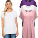 Free to Live 3 Pack Extra Long Tshirts for Women Tunic Tops to Wear with Leggings Short Sleeve Tee Workout T Shirts Loose Fit, M