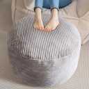 HIGOGOGO Round Stuffed Pouf Ottoman, Corduroy Poufs with Foam Chunk Filling, Furry and Fluffy Pouf Foot Stool Storage Ottoman, 26 X 18 Floor Poufs Foot Rest for Living Room, Grey
