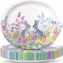 YY 12" Easter Oval Paper Plates Set 50 Count Large Party Buffet Plates Disposable