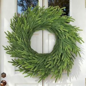 TOWPONICS 24 Inch Norfolk Pine Wreath, Real Touch Artificial Green Christmas Wreaths for Front Door, Windows, Porch, Wall, Indoor, Outdoor Xmas Holiday Decorations
